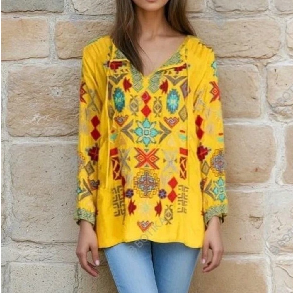 Johnny Was Blouse with Vibrant Embroidery